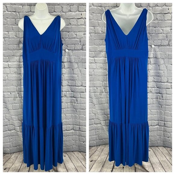 TravelSmith Dresses & Skirts - Travelsmith Blue Blue Ruffle Hem Knit Knotted Straps Maxi Dress Size M